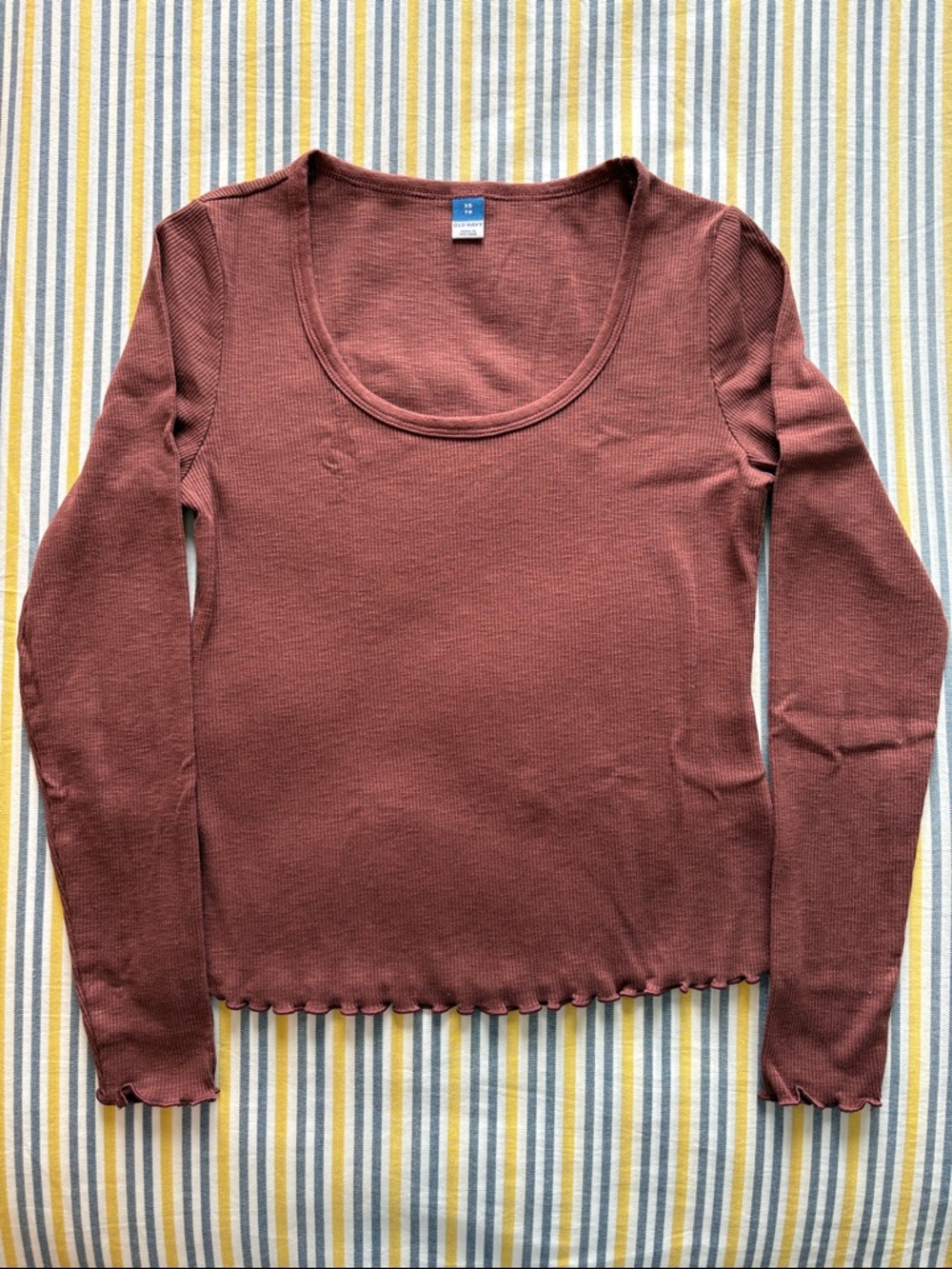 Old Navy Scoop Neck Ribbed Long Sleeve Top - Rust